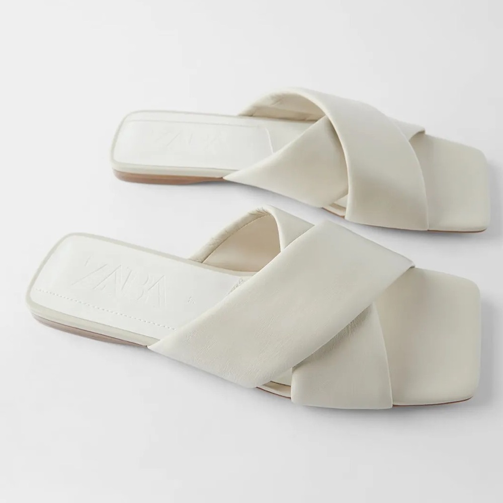 Flat Padded Sandals, Zara Cream Puffer Slides, Size 41 / Size 10.5-11